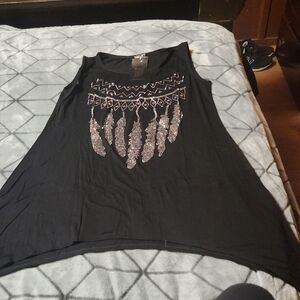 Elegant Black Feather Embellished Tank Top